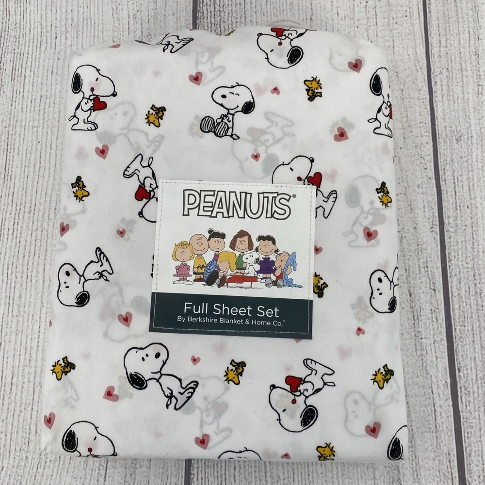 Peanuts Snoopy Sheet Set FULL White Woodstock Hearts Love Valentines Berkshire